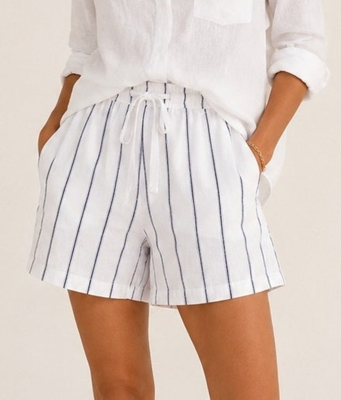 Blanca Womens High Rise Striped Shorts M/L White Stripe Coastal Preppy Old Money